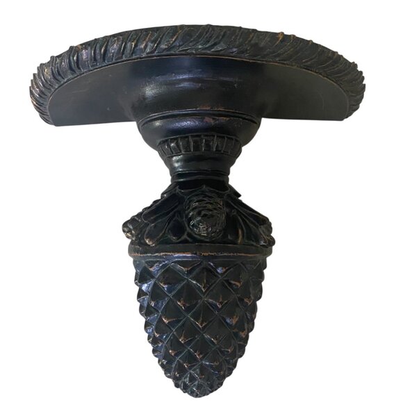 Black Carved Resin Faux Wood Wall Shelf Pedestal Console Bracket Pinecone Design - Picture 1 of 7